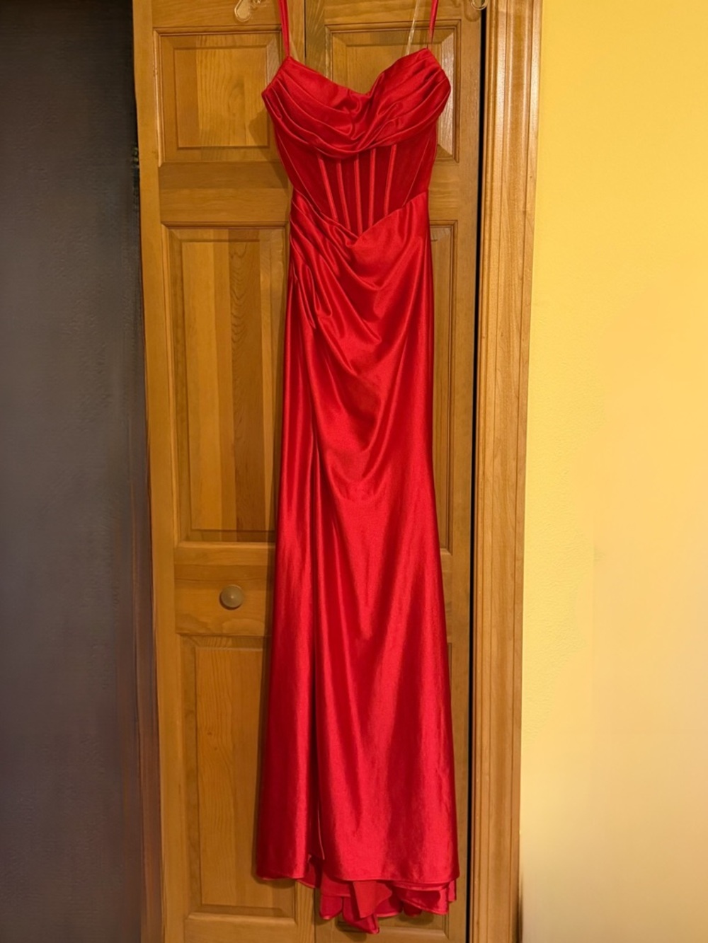 Prom—NWT Red Satin Spaghetti Strap Evening Gown